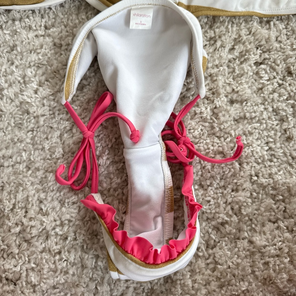 Gold Striped Bikini with Pink Accents S/M - Picture 8 of 8